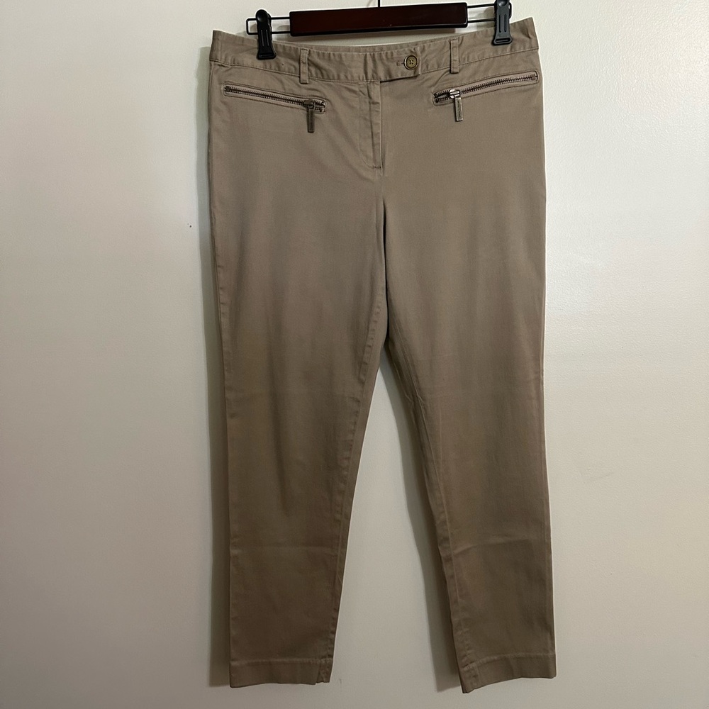 Michael Michael Kors Khaki Tan Cotton Chino Mid-Rise Skinny Cropped Pants Size 8